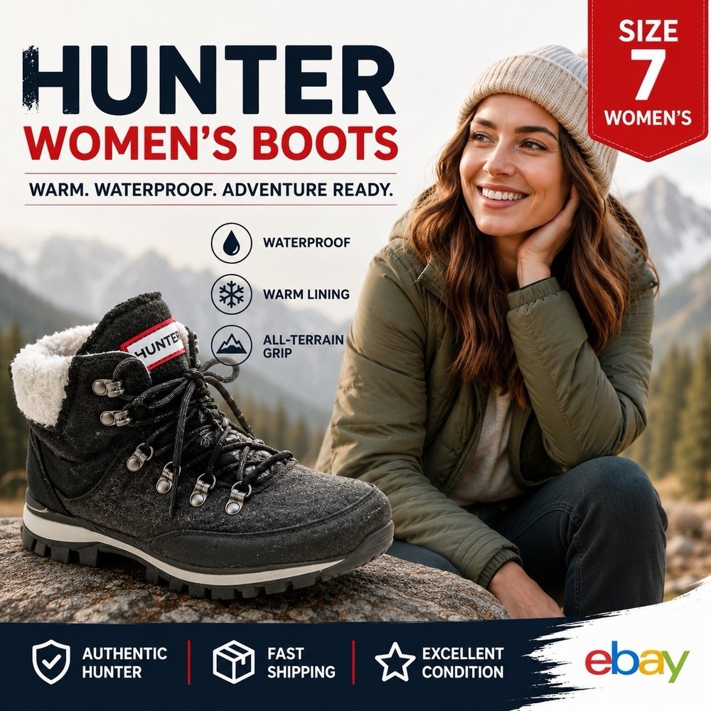 Hunter Womens Black Sherpa Lace Up Hiking Boots Size 7 Winter Waterproof